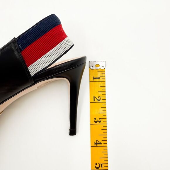 Gucci Sylvie Pumps Web Stripe Black Leather Slingback Heels Size 40, 10 - Picture 13 of 14